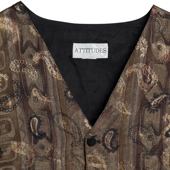ATTITUDES (Italy) Damask Weave Viscose Blend Paisley Vest Tourmaline - Picture 2 of 9